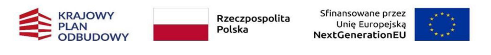 Logo Krajowy Plan Odbudowy, Rzeczpospolita Polska, Sfinansowane przez Unię Europejską NextGenerationEU